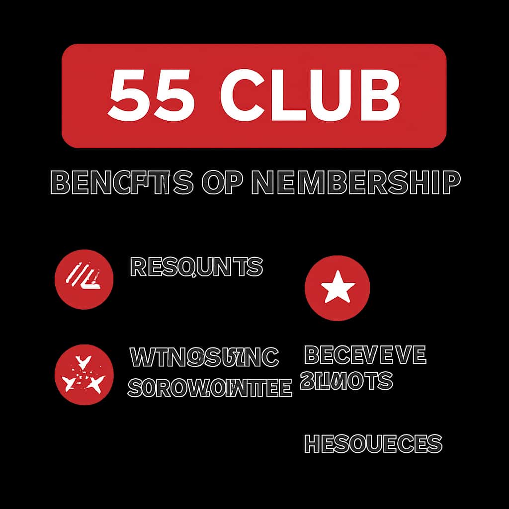 Illustration explaining the benefits of 55 Clab membership