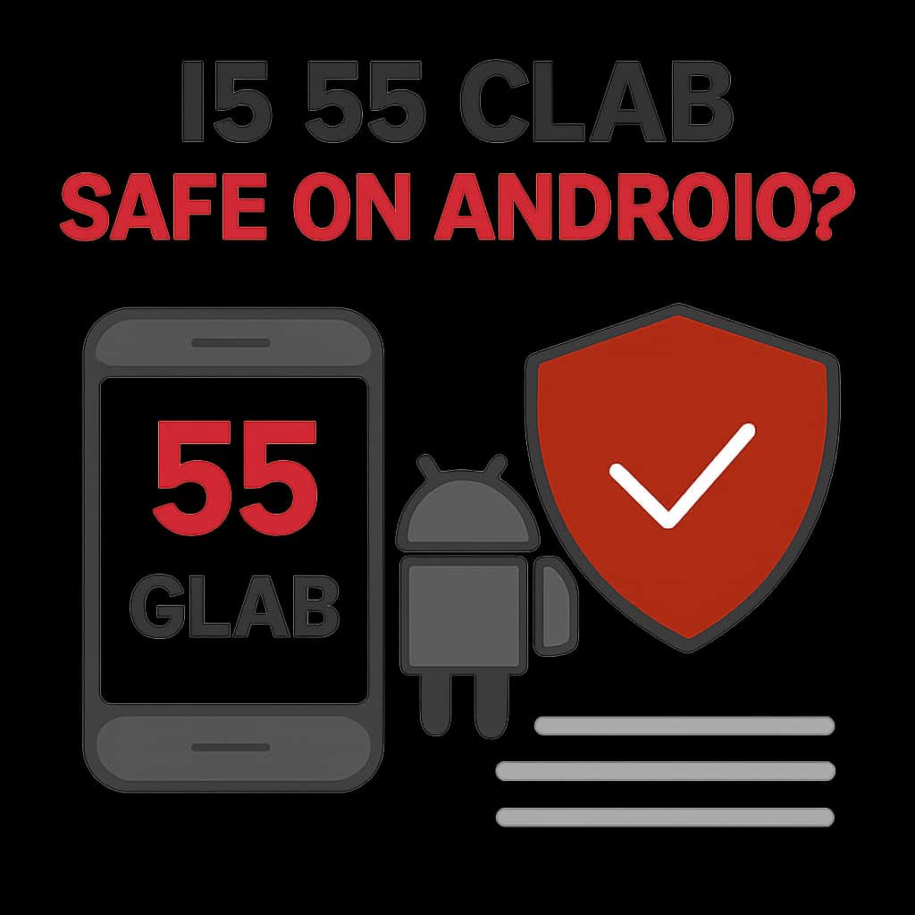 An educational diagram highlighting safety features of 55 Clab on Android.